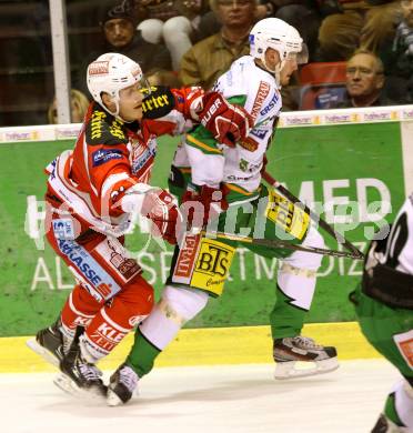 EBEL. Eishockey Bundesliga. EC KAC gegen HDD TELEMACH Olimpija Ljubljana. Manuel Geier,  (KAC), Jan Mursak  (Laibach). Klagenfurt, am 4.11.2012.
Foto: Kuess 


---
pressefotos, pressefotografie, kuess, qs, qspictures, sport, bild, bilder, bilddatenbank