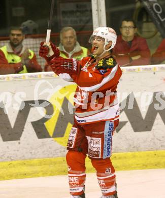 EBEL. Eishockey Bundesliga. EC KAC gegen HDD TELEMACH Olimpija Ljubljana. Torjubel John Lammers  (KAC). Klagenfurt, am 4.11.2012.
Foto: Kuess 


---
pressefotos, pressefotografie, kuess, qs, qspictures, sport, bild, bilder, bilddatenbank