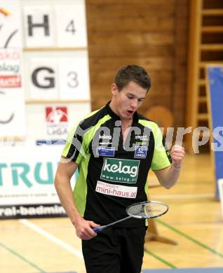 Badminton Bundesliga. ASKOE Kelag Kaernten gegen BSC 70 Linz. Jubel Paul Demmelmayer (Kaernten). KLagenfurt, am 10.11.2012.
Foto: Kuess
---
pressefotos, pressefotografie, kuess, qs, qspictures, sport, bild, bilder, bilddatenbank