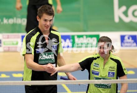 Badminton Bundesliga. ASKOE Kelag Kaernten gegen BSC 70 Linz. Jubel Belinda Heber, Paul Demmelmayer (Kaernten). KLagenfurt, am 10.11.2012.
Foto: Kuess
---
pressefotos, pressefotografie, kuess, qs, qspictures, sport, bild, bilder, bilddatenbank