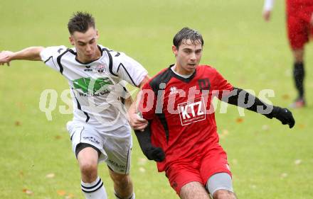 Fussball Unterliga Ost. Ludmannsdorf gegen Liebenfels. Gerfried Einspieler,  (Ludmannsdorf), Zlatan Zuna (Liebenfels). Ludmannsdorf, am 11.11.2012.
Foto: Kuess
---
pressefotos, pressefotografie, kuess, qs, qspictures, sport, bild, bilder, bilddatenbank