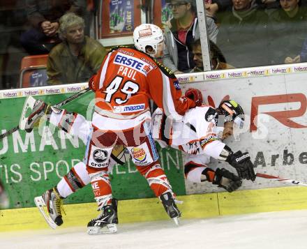 EBEL. Eishockey Bundesliga. EC KAC gegen HC Orli Znojmo.  Nicolas Paul, (KAC), Richard Jarusek  (Znojmo). Klagenfurt, am 14.11.2012.
Foto: Kuess 


---
pressefotos, pressefotografie, kuess, qs, qspictures, sport, bild, bilder, bilddatenbank