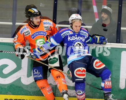 EBEL. Eishockey Bundesliga. EC VSV gegen Moser Medical Graz 99ers.  Antti Pusa,  (VSV), Robert Lembacher (Graz). Villach, am 14.11.2012.
Foto: Kuess 


---
pressefotos, pressefotografie, kuess, qs, qspictures, sport, bild, bilder, bilddatenbank