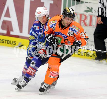 EBEL. Eishockey Bundesliga. EC VSV gegen Moser Medical Graz 99ers.  Antti Pusa,  (VSV), Trevor Frischmon (Graz). Villach, am 14.11.2012.
Foto: Kuess 


---
pressefotos, pressefotografie, kuess, qs, qspictures, sport, bild, bilder, bilddatenbank