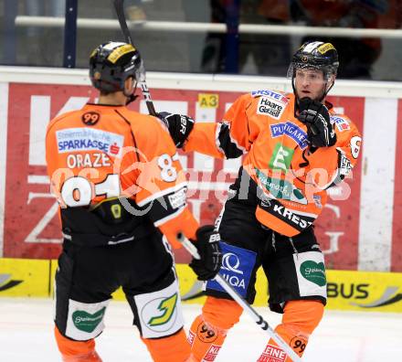 EBEL. Eishockey Bundesliga. EC VSV gegen Moser Medical Graz 99ers.  Torjubel Robert Wren, Martin Oraze (Graz). Villach, am 14.11.2012.
Foto: Kuess 


---
pressefotos, pressefotografie, kuess, qs, qspictures, sport, bild, bilder, bilddatenbank