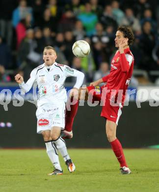 Fussball. Bundesliga. RZ Pellets WAC gegen FC Admira Wacker Moedling.  Manuel Kerhe, (WAC), Peter Poellhuber  (Moedling). Wolfsberg, 17.11.2012.
Foto: Kuess

---
pressefotos, pressefotografie, kuess, qs, qspictures, sport, bild, bilder, bilddatenbank