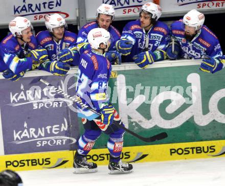 EBEL. Eishockey Bundesliga. EC VSV gegen SAPA Fehervar AV19.  Jubel Antti Pusa (VSV). Villach, am 18.11.2012.
Foto: Kuess 


---
pressefotos, pressefotografie, kuess, qs, qspictures, sport, bild, bilder, bilddatenbank