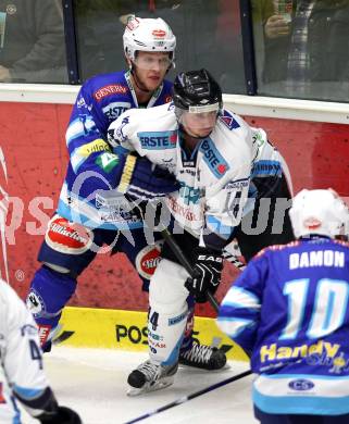 EBEL. Eishockey Bundesliga. EC VSV gegen SAPA Fehervar AV19.  John Hughes (VSV), Juray Durco (SAPA Fehervar). Villach, am 18.11.2012.
Foto: Kuess 


---
pressefotos, pressefotografie, kuess, qs, qspictures, sport, bild, bilder, bilddatenbank