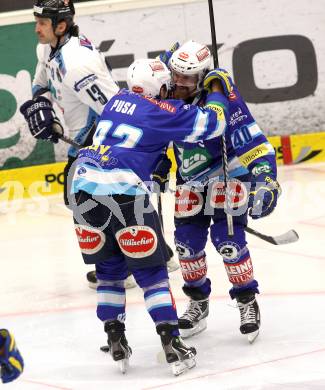 EBEL. Eishockey Bundesliga. EC VSV gegen SAPA Fehervar AV19.  Torjubel Antti Pusa, Michael Grabner (VSV). Villach, am 18.11.2012.
Foto: Kuess 


---
pressefotos, pressefotografie, kuess, qs, qspictures, sport, bild, bilder, bilddatenbank