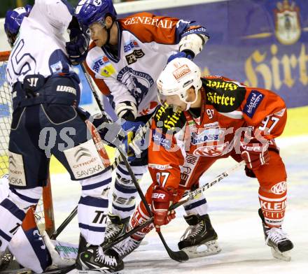 EBEL. Eishockey Bundesliga. EC KAC gegen KHL Medvescak Zagreb. Sam Gagner,  (KAC), Andy Sertich  (Zagreb). Klagenfurt, am 20.11.2012.
Foto: Kuess 


---
pressefotos, pressefotografie, kuess, qs, qspictures, sport, bild, bilder, bilddatenbank