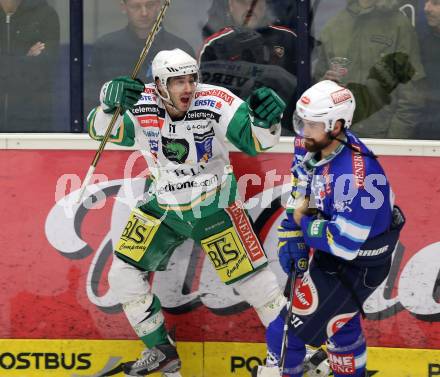 EBEL. Eishockey Bundesliga. EC VSV gegen HDD TELEMACH Olimpija Ljubljana. Scott Hotham,  (VSV), Torjubel Kevi De Virgilio (Laibach). Villach, am 20.11.2012.
Foto: Kuess 


---
pressefotos, pressefotografie, kuess, qs, qspictures, sport, bild, bilder, bilddatenbank