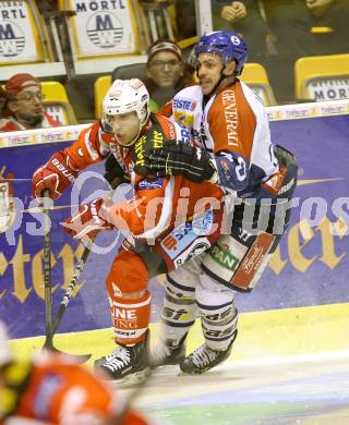 EBEL. Eishockey Bundesliga. EC KAC gegen KHL Medvescak Zagreb.  Andrew Cogliano,  (KAC), Alan Letang (Zagreb). Klagenfurt, am 20.11.2012.
Foto: Kuess 


---
pressefotos, pressefotografie, kuess, qs, qspictures, sport, bild, bilder, bilddatenbank