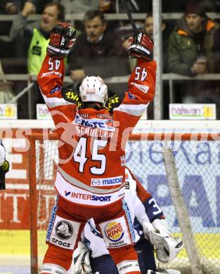 EBEL. Eishockey Bundesliga. EC KAC gegen KHL Medvescak Zagreb. Torjubel David Schuller  (KAC). Klagenfurt, am 20.11.2012.
Foto: Kuess 


---
pressefotos, pressefotografie, kuess, qs, qspictures, sport, bild, bilder, bilddatenbank