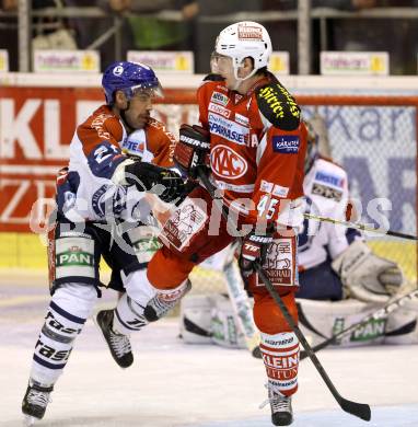 EBEL. Eishockey Bundesliga. EC KAC gegen KHL Medvescak Zagreb. David Schuller,  (KAC), Alan Letang  (Zagreb). Klagenfurt, am 20.11.2012.
Foto: Kuess 


---
pressefotos, pressefotografie, kuess, qs, qspictures, sport, bild, bilder, bilddatenbank