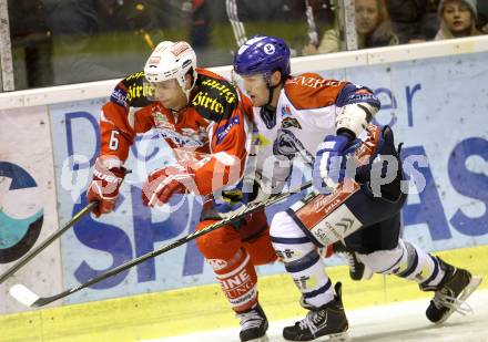 EBEL. Eishockey Bundesliga. EC KAC gegen KHL Medvescak Zagreb.  Andrew Cogliano,  (KAC), Adam Naglich (Zagreb). Klagenfurt, am 20.11.2012.
Foto: Kuess 


---
pressefotos, pressefotografie, kuess, qs, qspictures, sport, bild, bilder, bilddatenbank