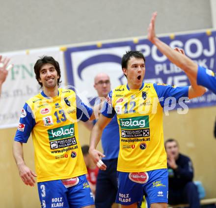 Volleyball. CEV-Cup. Aich/Dob gegen Calcit Kamnik. Jubel Reiser Gerald, Wlodarczyk Wojciech (Aich/Dob). Bleiburg, 21.11.2012.
Foto: Kuess

---
pressefotos, pressefotografie, kuess, qs, qspictures, sport, bild, bilder, bilddatenbank