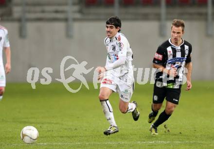 Fussball Bundesliga. RZ Pellets WAC gegen Sturm Graz. David De Paula,  (WAC), Tobias Kainz (Sturm Graz). Klagenfurt, am 27.11.2012.
Foto: Kuess

---
pressefotos, pressefotografie, kuess, qs, qspictures, sport, bild, bilder, bilddatenbank