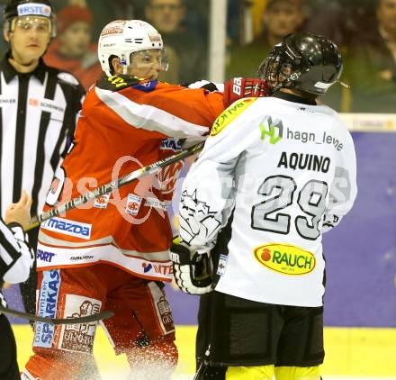 EBEL. Eishockey Bundesliga. EC KAC gegen Dornbirner Eishockey Club.   Rauferei Kirk Furey, (KAC),  Luciano Aquino (Dornbirn). Klagenfurt, am 30.11.2012.
Foto: Kuess 


---
pressefotos, pressefotografie, kuess, qs, qspictures, sport, bild, bilder, bilddatenbank