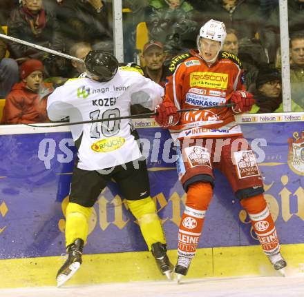 EBEL. Eishockey Bundesliga. EC KAC gegen Dornbirner Eishockey Club.   Tyler Myers, (KAC), Andrew Jacob Kozek  (Dornbirn). Klagenfurt, am 30.11.2012.
Foto: Kuess 


---
pressefotos, pressefotografie, kuess, qs, qspictures, sport, bild, bilder, bilddatenbank