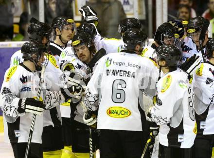 EBEL. Eishockey Bundesliga. EC KAC gegen Dornbirner Eishockey Club.   Jubel Dornbirn. Klagenfurt, am 30.11.2012.
Foto: Kuess 


---
pressefotos, pressefotografie, kuess, qs, qspictures, sport, bild, bilder, bilddatenbank