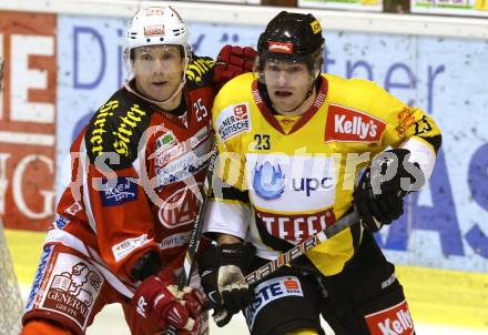 EBEL. Eishockey Bundesliga. EC KAC gegen UPC Vienna Capitals.  Kirk Furey, (KAC), Markus Schlacher  (Vienna). Klagenfurt, am 2.12.2012.
Foto: Kuess 


---
pressefotos, pressefotografie, kuess, qs, qspictures, sport, bild, bilder, bilddatenbank