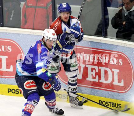 EBEL. Eishockey Bundesliga. EC VSV gegen KHL Medvescak Zagreb. Stefan Bacher, (VSV), Anthony Yelovich  (Zagreb). Villach, am 2.12.2012.
Foto: Kuess 


---
pressefotos, pressefotografie, kuess, qs, qspictures, sport, bild, bilder, bilddatenbank