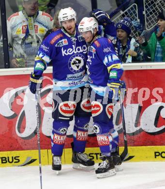 EBEL. Eishockey Bundesliga. EC VSV gegen KHL Medvescak Zagreb. Torjubel Justin Taylor, Derek Ryan,  (VSV).. Villach, am 2.12.2012.
Foto: Kuess 


---
pressefotos, pressefotografie, kuess, qs, qspictures, sport, bild, bilder, bilddatenbank