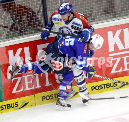 EBEL. Eishockey Bundesliga. EC VSV gegen KHL Medvescak Zagreb. Marco Pewal,  (VSV), Geoff Waugh (Zagreb). Villach, am 2.12.2012.
Foto: Kuess 


---
pressefotos, pressefotografie, kuess, qs, qspictures, sport, bild, bilder, bilddatenbank