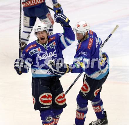 EBEL. Eishockey Bundesliga. EC VSV gegen KHL Medvescak Zagreb. Torjubel Justin Taylor, Mario Altmann  (VSV). Villach, am 2.12.2012.
Foto: Kuess 


---
pressefotos, pressefotografie, kuess, qs, qspictures, sport, bild, bilder, bilddatenbank