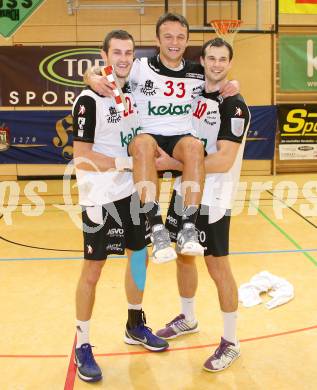 Handball Bundesliga. SC Ferlach gegen Hollabrunn. Jubel Dean Pomorisac, Dino Poje, Miro Barisic(Ferlach). Ferlach, 24.11.2012.
Foto: Kuess 
---
pressefotos, pressefotografie, kuess, qs, qspictures, sport, bild, bilder, bilddatenbank