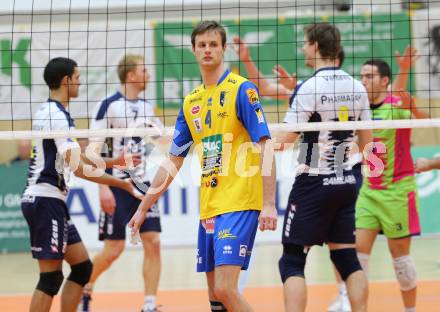 Volleyball. CEV-Cup. SK Posojilnica Aich/Dob gegen Andreoli Latina. Krisztian Csoma  (Aich/Dob), Jubel (Latina). Bleiburg, 12.12.2012.
Foto: Kuess

---
pressefotos, pressefotografie, kuess, qs, qspictures, sport, bild, bilder, bilddatenbank