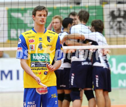 Volleyball. CEV-Cup. SK Posojilnica Aich/Dob gegen Andreoli Latina.  Kisztian Csoma (Aich/Dob), Jubel (Latina). Bleiburg, 12.12.2012.
Foto: Kuess

---
pressefotos, pressefotografie, kuess, qs, qspictures, sport, bild, bilder, bilddatenbank