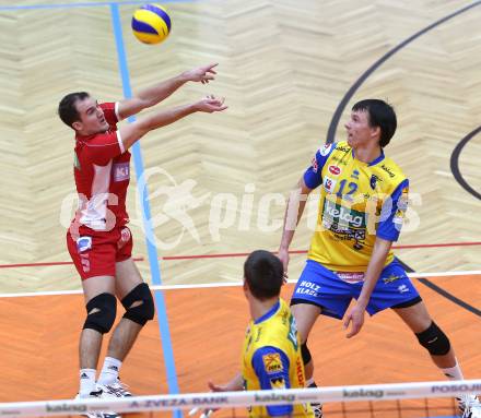 Volleyball. CEV-Cup. SK Posojilnica Aich/Dob gegen Andreoli Latina.  Philipp Kroiss, Wojciech Wlodarczyk (Aich/Dob). Bleiburg, 12.12.2012.
Foto: Kuess

---
pressefotos, pressefotografie, kuess, qs, qspictures, sport, bild, bilder, bilddatenbank