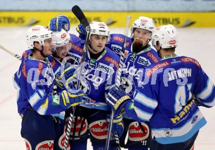 EBEL. Eishockey Bundesliga. EC VSV gegen EHC LIWEST Linz. Torjubel Marco Pewal, Derek Ryan, Klemen Pretnar, Markus Peintner, Mario Altmann (VSV). Villach, am 14.12.2012.
Foto: Kuess 


---
pressefotos, pressefotografie, kuess, qs, qspictures, sport, bild, bilder, bilddatenbank