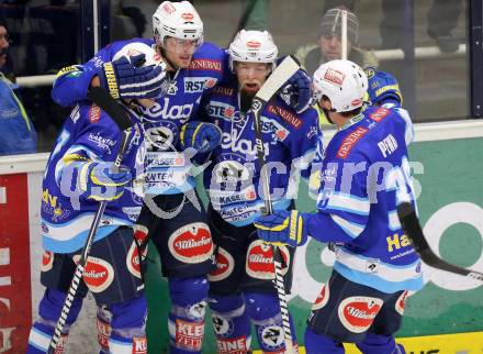 EBEL. Eishockey Bundesliga. EC VSV gegen EHC LIWEST Linz. Torjubel Mario Altmann, Klemen Pretnar, Markus Peintner (VSV). Villach, am 14.12.2012.
Foto: Kuess 


---
pressefotos, pressefotografie, kuess, qs, qspictures, sport, bild, bilder, bilddatenbank