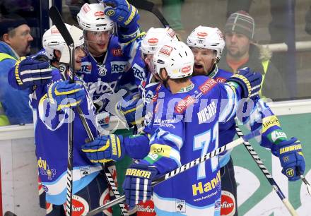 EBEL. Eishockey Bundesliga. EC VSV gegen EHC LIWEST Linz. Torjubel Mario Altmann, Klemen Pretnar, Markus Peintner, Marco Pewal, John HUghes (VSV). Villach, am 14.12.2012.
Foto: Kuess 


---
pressefotos, pressefotografie, kuess, qs, qspictures, sport, bild, bilder, bilddatenbank