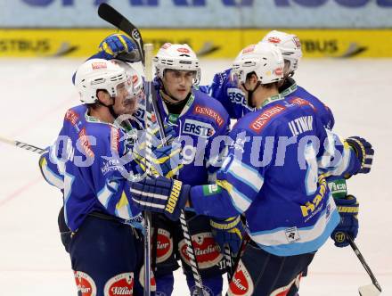 EBEL. Eishockey Bundesliga. EC VSV gegen EHC LIWEST Linz. Torjubel Marco Pewal, Derek Ryan, Klemen Pretnar, Markus Peintner, Mario Altmann (VSV). Villach, am 14.12.2012.
Foto: Kuess 


---
pressefotos, pressefotografie, kuess, qs, qspictures, sport, bild, bilder, bilddatenbank