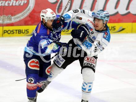 EBEL. Eishockey Bundesliga. EC VSV gegen EHC LIWEST Linz. Gerhard Unterluggauer,  (VSV), Matthias Shawn (Linz). Villach, am 14.12.2012.
Foto: Kuess 


---
pressefotos, pressefotografie, kuess, qs, qspictures, sport, bild, bilder, bilddatenbank