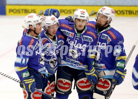 EBEL. Eishockey Bundesliga. EC VSV gegen EHC LIWEST Linz. Torjubel Marco Pewal, Derek Ryan, Klemen Pretnar, Markus Peintner (VSV). Villach, am 14.12.2012.
Foto: Kuess 


---
pressefotos, pressefotografie, kuess, qs, qspictures, sport, bild, bilder, bilddatenbank