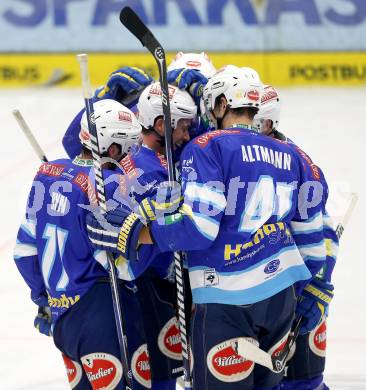 EBEL. Eishockey Bundesliga. EC VSV gegen EHC LIWEST Linz. Torjubel Marco Pewal, Derek Ryan, Klemen Pretnar, Markus Peintner, Mario Altmann (VSV). Villach, am 14.12.2012.
Foto: Kuess 


---
pressefotos, pressefotografie, kuess, qs, qspictures, sport, bild, bilder, bilddatenbank