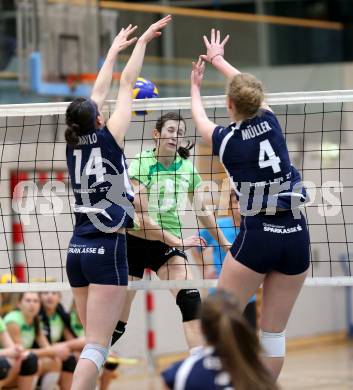 Volleyball. Frauen. Bundesliga. ATSC Wildcats gegen UVC Graz. Anna Cmaylo, Sabrina Mueller, (Wildcats)Anja Martina DOERFLER  (GRAZ). Klagenfurt, 15.12.2012.
Foto: Kuess
---
pressefotos, pressefotografie, kuess, qs, qspictures, sport, bild, bilder, bilddatenbank