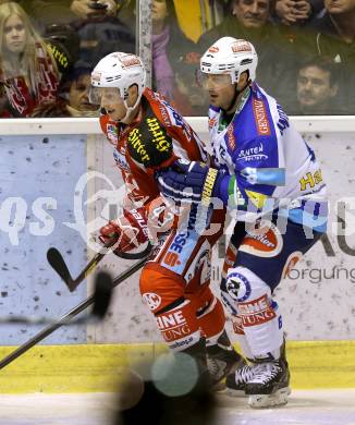 EBEL. Eishockey Bundesliga. EC KAC gegen VSV. Tomislav Zanoski,  (KAC),  Gerhard Unterluggauer  (VSV). Klagenfurt, am 16.12.2012.
Foto: Kuess 


---
pressefotos, pressefotografie, kuess, qs, qspictures, sport, bild, bilder, bilddatenbank