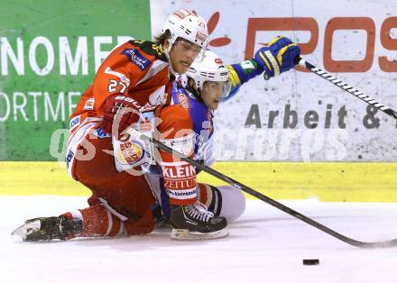 EBEL. Eishockey Bundesliga. EC KAC gegen VSV.  Thomas Hundertpfund,  (KAC), Klemen Pretnar (VSV). Klagenfurt, am 16.12.2012.
Foto: Kuess 


---
pressefotos, pressefotografie, kuess, qs, qspictures, sport, bild, bilder, bilddatenbank