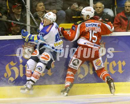 EBEL. Eishockey Bundesliga. EC KAC gegen VSV.  Paul Schellander, (KAC),  Antti Pusa  (VSV). Klagenfurt, am 16.12.2012.
Foto: Kuess 


---
pressefotos, pressefotografie, kuess, qs, qspictures, sport, bild, bilder, bilddatenbank