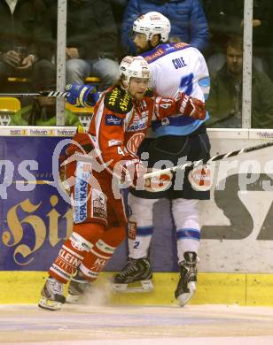 EBEL. Eishockey Bundesliga. EC KAC gegen VSV.  Markus Pirmann,  (KAC),  Brad Cole (VSV). Klagenfurt, am 16.12.2012.
Foto: Kuess 


---
pressefotos, pressefotografie, kuess, qs, qspictures, sport, bild, bilder, bilddatenbank