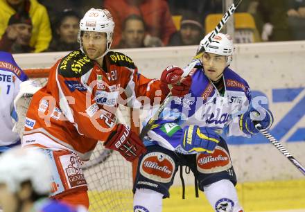 EBEL. Eishockey Bundesliga. EC KAC gegen VSV. John Lammers,   (KAC),  Klemen Pretnar (VSV). Klagenfurt, am 16.12.2012.
Foto: Kuess 


---
pressefotos, pressefotografie, kuess, qs, qspictures, sport, bild, bilder, bilddatenbank