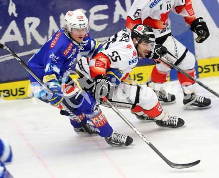 EBEL. Eishockey Bundesliga. EC VSV gegen HC TWK Innsbruck "Die Haie".  Daniel Nageler,  (VSV), Francis Lemieux (Innsbruck). Villach, am 21.12.2012.
Foto: Kuess 


---
pressefotos, pressefotografie, kuess, qs, qspictures, sport, bild, bilder, bilddatenbank