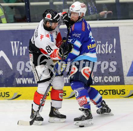 EBEL. Eishockey Bundesliga. EC VSV gegen HC TWK Innsbruck "Die Haie".  Markus Peintner, (VSV), Maximilian Steinacher  (Innsbruck). Villach, am 21.12.2012.
Foto: Kuess 


---
pressefotos, pressefotografie, kuess, qs, qspictures, sport, bild, bilder, bilddatenbank