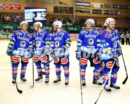 EBEL. Eishockey Bundesliga. EC VSV gegen HC TWK Innsbruck "Die Haie".  Marius Goehringer, Patrick Platzer, Nikolaus Hartl, Stefan Bacher, Scott Hotham (VSV). Villach, am 21.12.2012.
Foto: Kuess 


---
pressefotos, pressefotografie, kuess, qs, qspictures, sport, bild, bilder, bilddatenbank