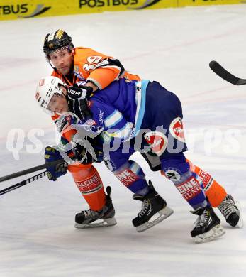 EBEL. Eishockey Bundesliga. EC VSV gegen Moser Medical Graz 99ers.   RYAN Derek (VSV), FRISCHMON Trevor (Graz). Villach, am 23.12.2012.
Foto: Kuess 


---
pressefotos, pressefotografie, kuess, qs, qspictures, sport, bild, bilder, bilddatenbank